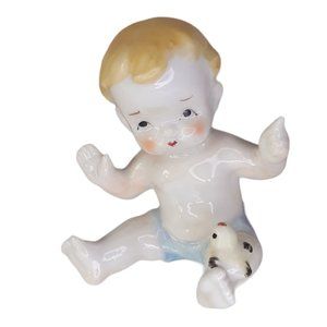 Vintage Baby Boy Figurine with Bird Japan